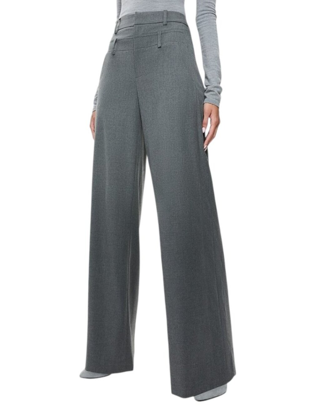 Alice + Olivia Women's Size 6 Double Waist High Rise Wide Leg Gray Pants NEW